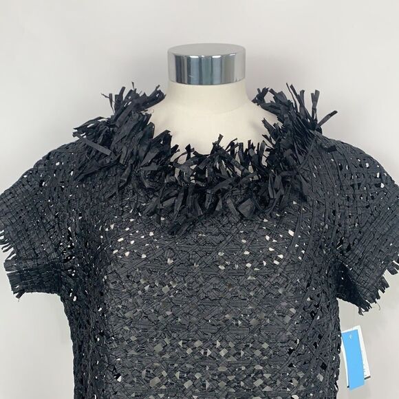 Pe De Chumbo NWT black woven fringe trim top - Picture 2 of 9
